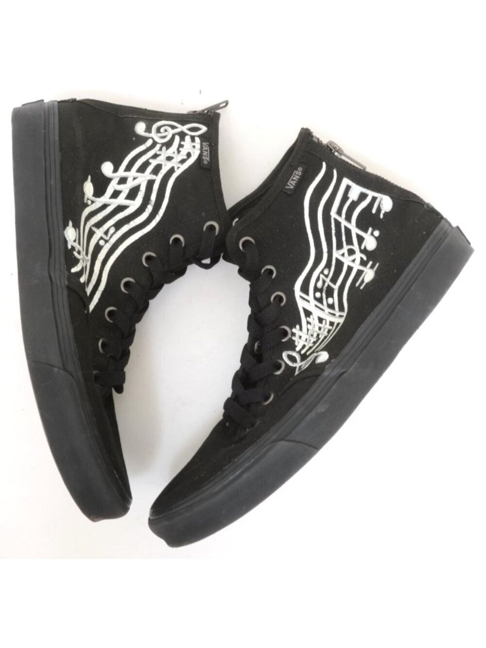Vans Women's 8 Hand-painted Music Notes High Top Back Zip Sneakers Lace Up